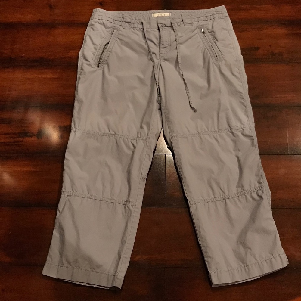 ANN TAYLOR LOFT GREY CAPRI DRAWSTRING PANTS SZ 6